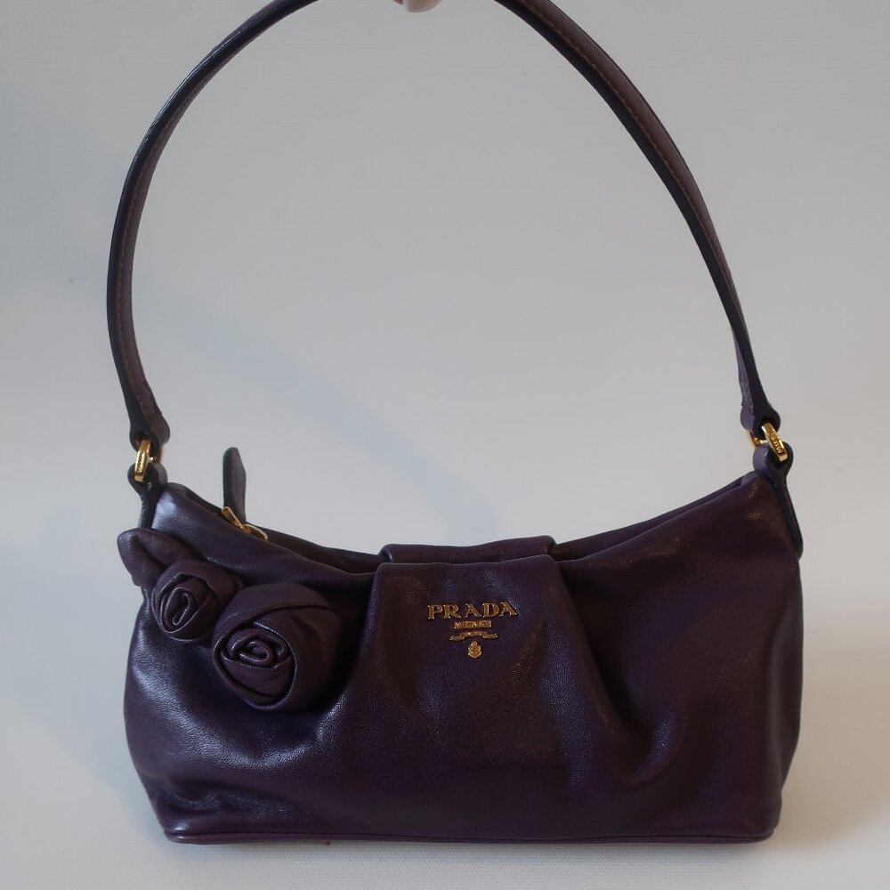 Womens Prada Purple Nappa Rosette Floral Leather Shoulder Bag - Picture 15 of 16